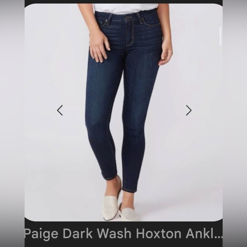 Paige Dark Wash Hoxton Ankle Jeans - Dark Blue